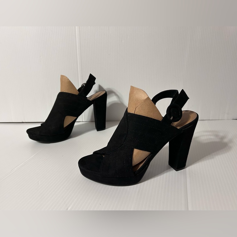 Chinese Laundry black ankle strap block heels shoe women size 9